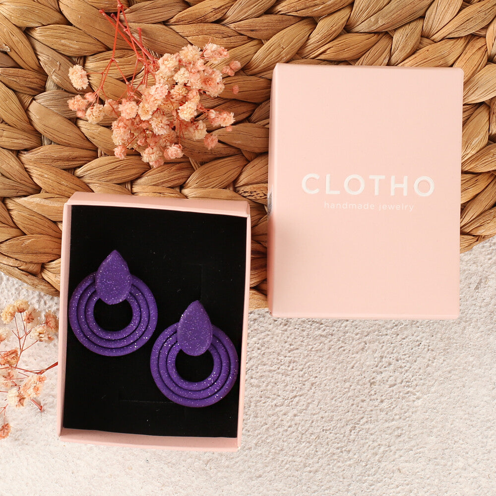 Clotho El Yapımı Yuvarlak Damlalı Mor Küpe